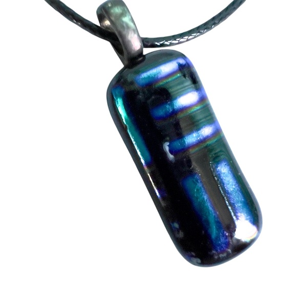 Artisan Jewelry - Blue Glass Pendant Iridescent Artisan Made